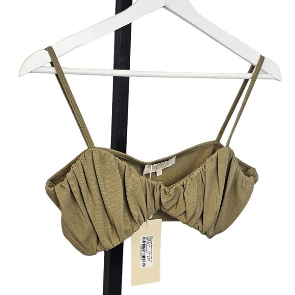 Meshki Jordan Ruched Front V Crop Top Size  Medium Green NWT - Picture 3 of 7